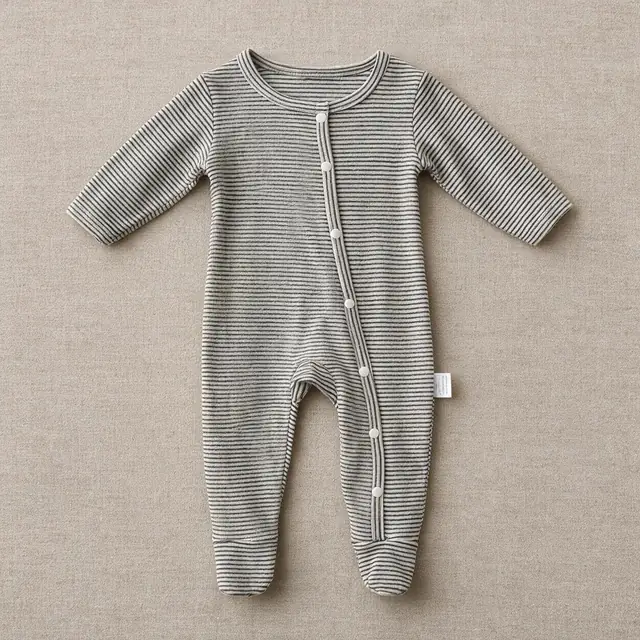Ticking Placket Footed Sleepsuit