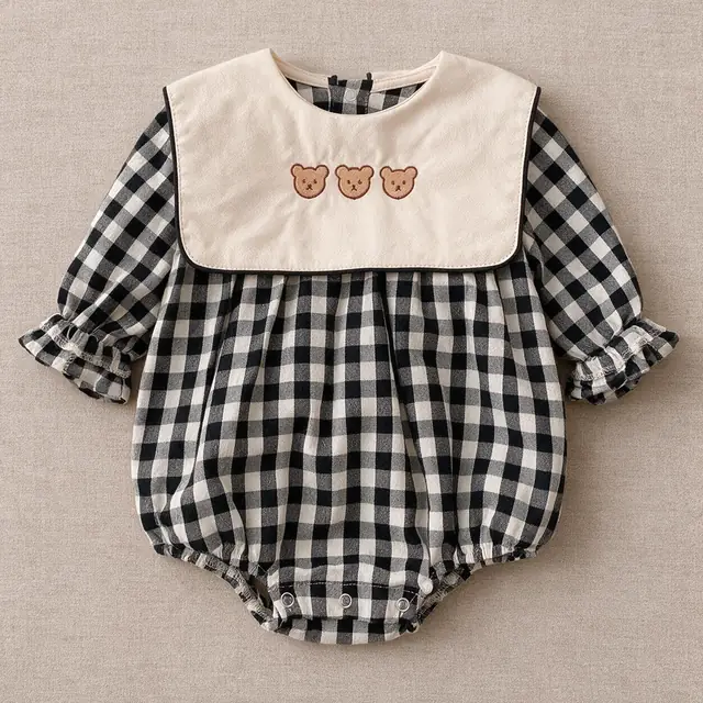 Teddy Collar Gingham Romper