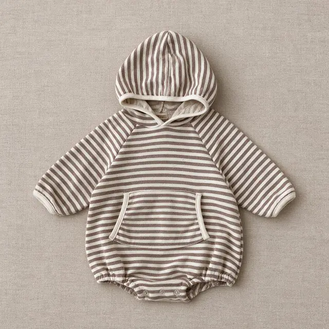 Ticking Pocket Hooded Romper