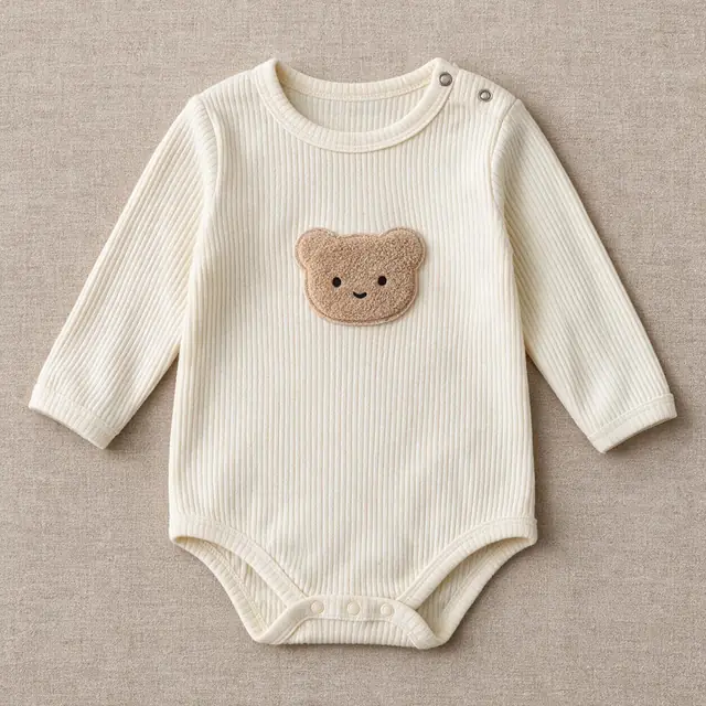 Bear Face Ribbed Romper