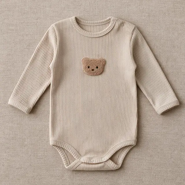 Teddy Face Long Sleeve Romper