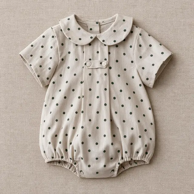 Pebble-Dot Collar Romper