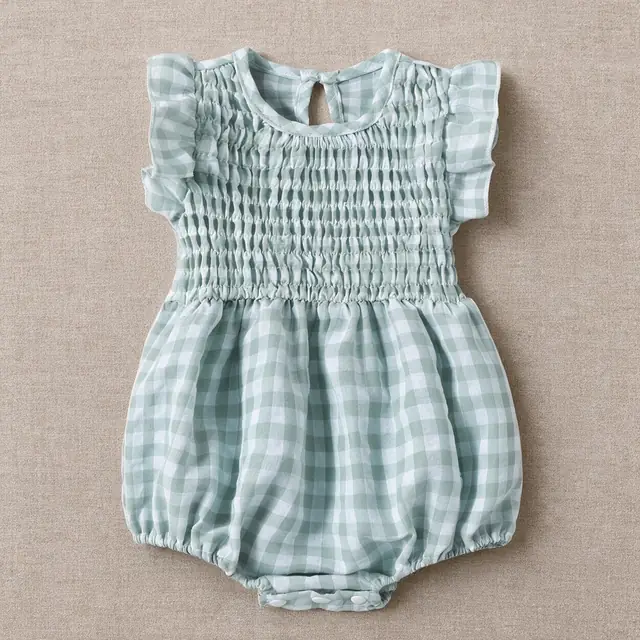 Shirred Check Romper