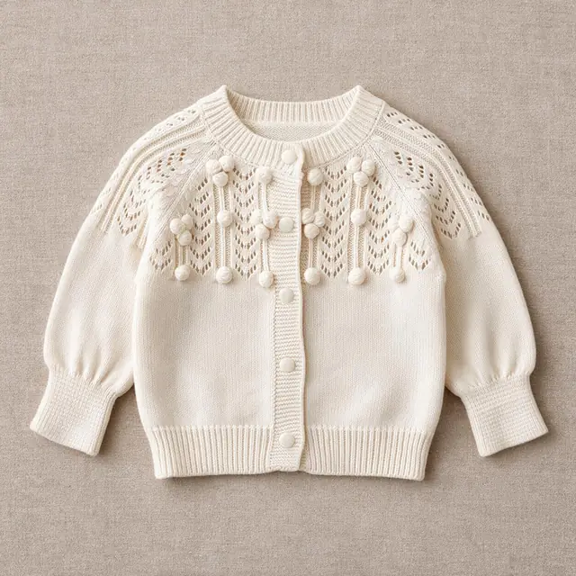 Lattice Pom-Pom Cardigan