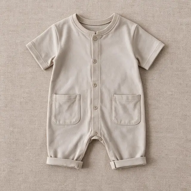 Diamond-Stitch Placket Romper