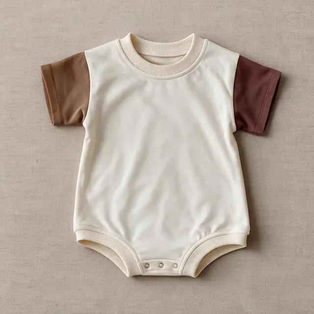 Ribbed Crew Bubble Romper — Coffee