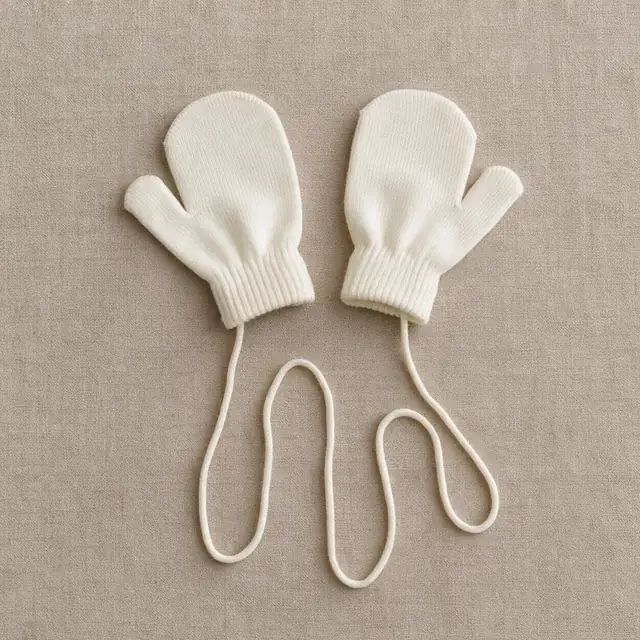 Ribbed Cuff Mittens — Cream